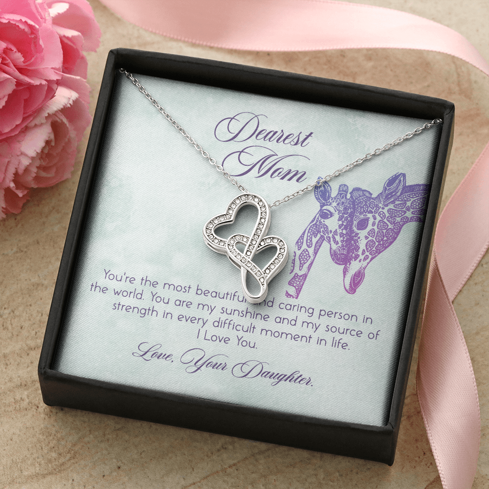 Dearest Mom Double Hearts Necklace Message Card