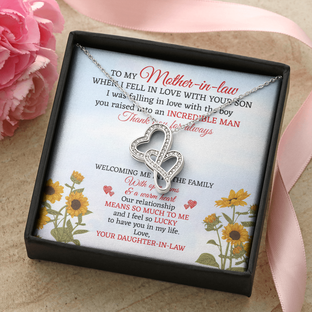To My Mother-In-Law Double Hearts Necklace Message Card