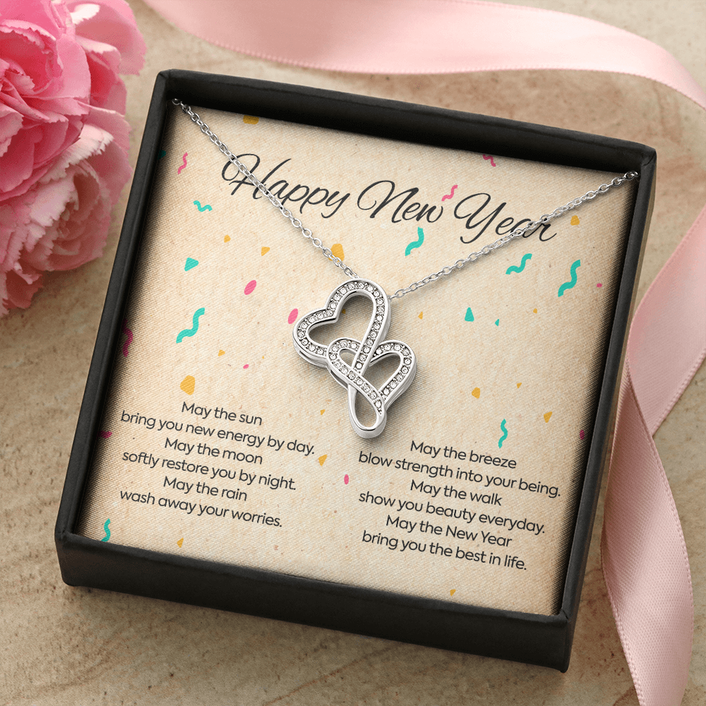 Happy New Year Double Hearts Necklace Message Card
