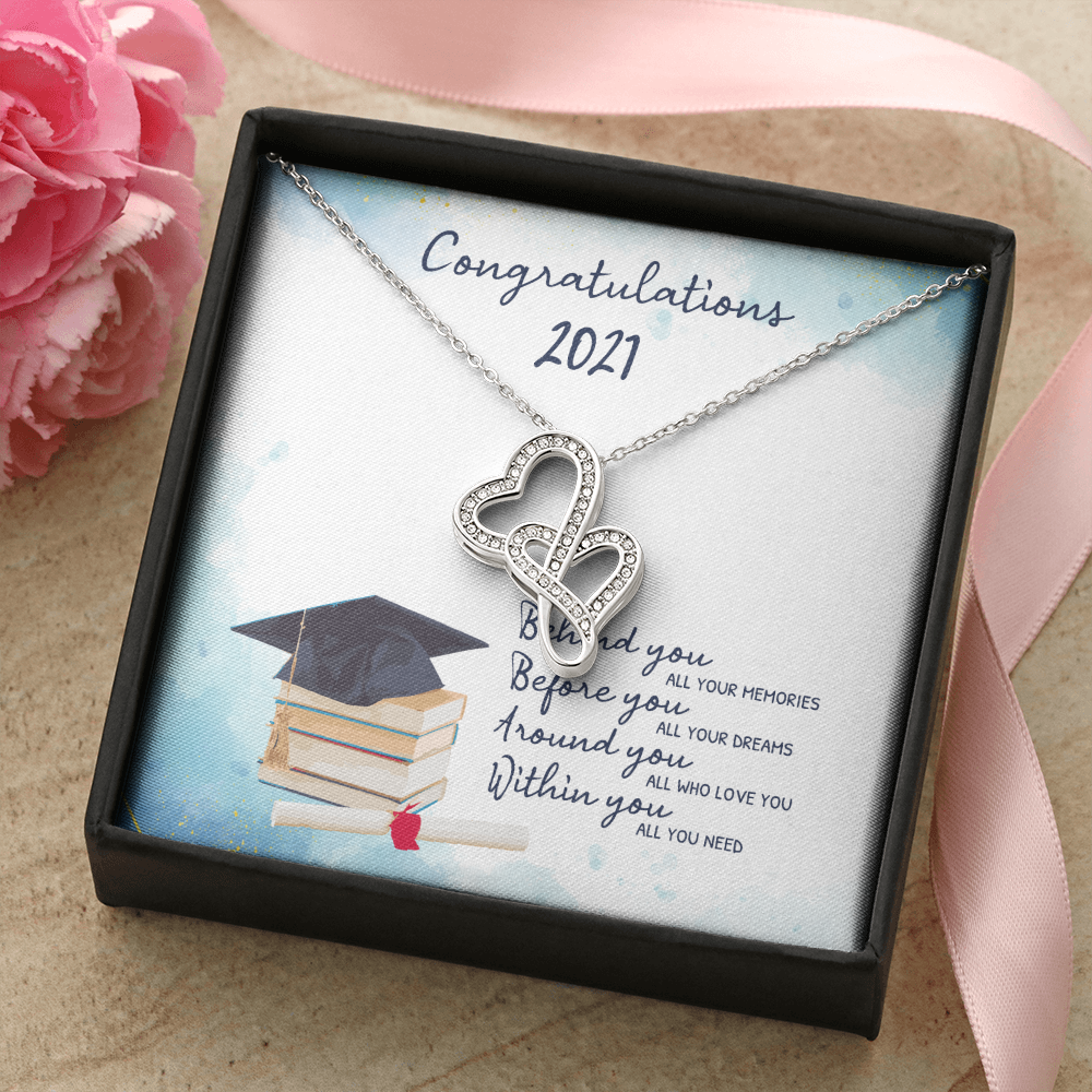 Congratulations Double Hearts Necklace Message Card