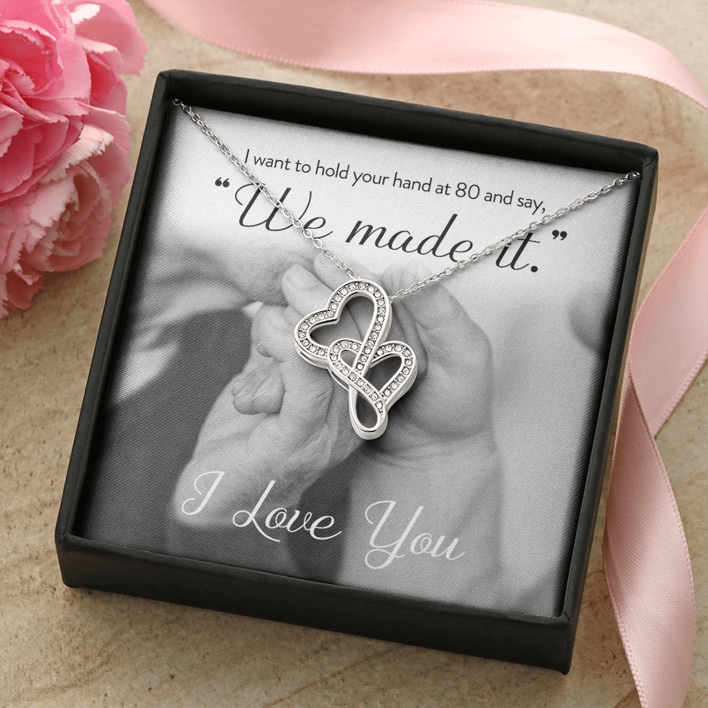 We Made It Double Hearts Necklace Message Card
