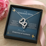 To My Gorgeous Wife Double Hearts Necklace Message Card
