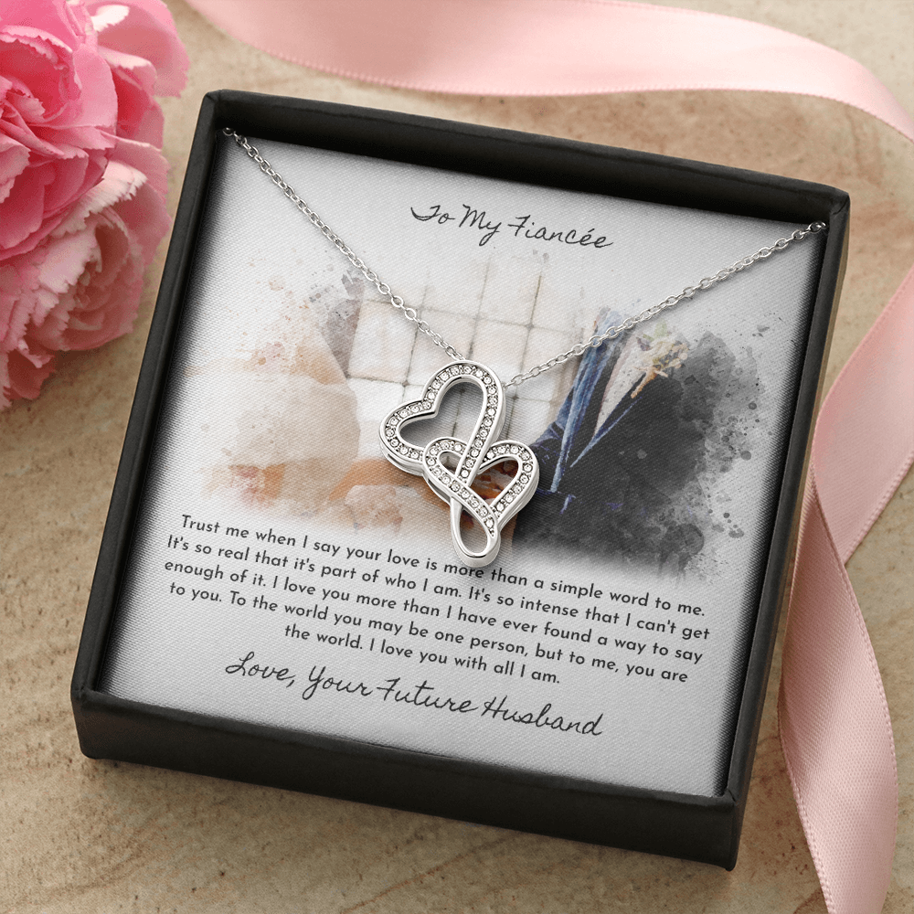 To My Fiancée Double Hearts Necklace Set Message Card