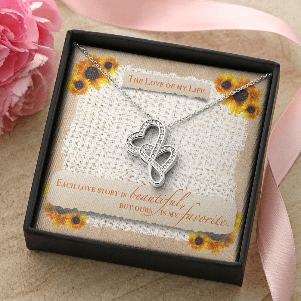 The Love Of My Life Double Hearts Necklace Message Card