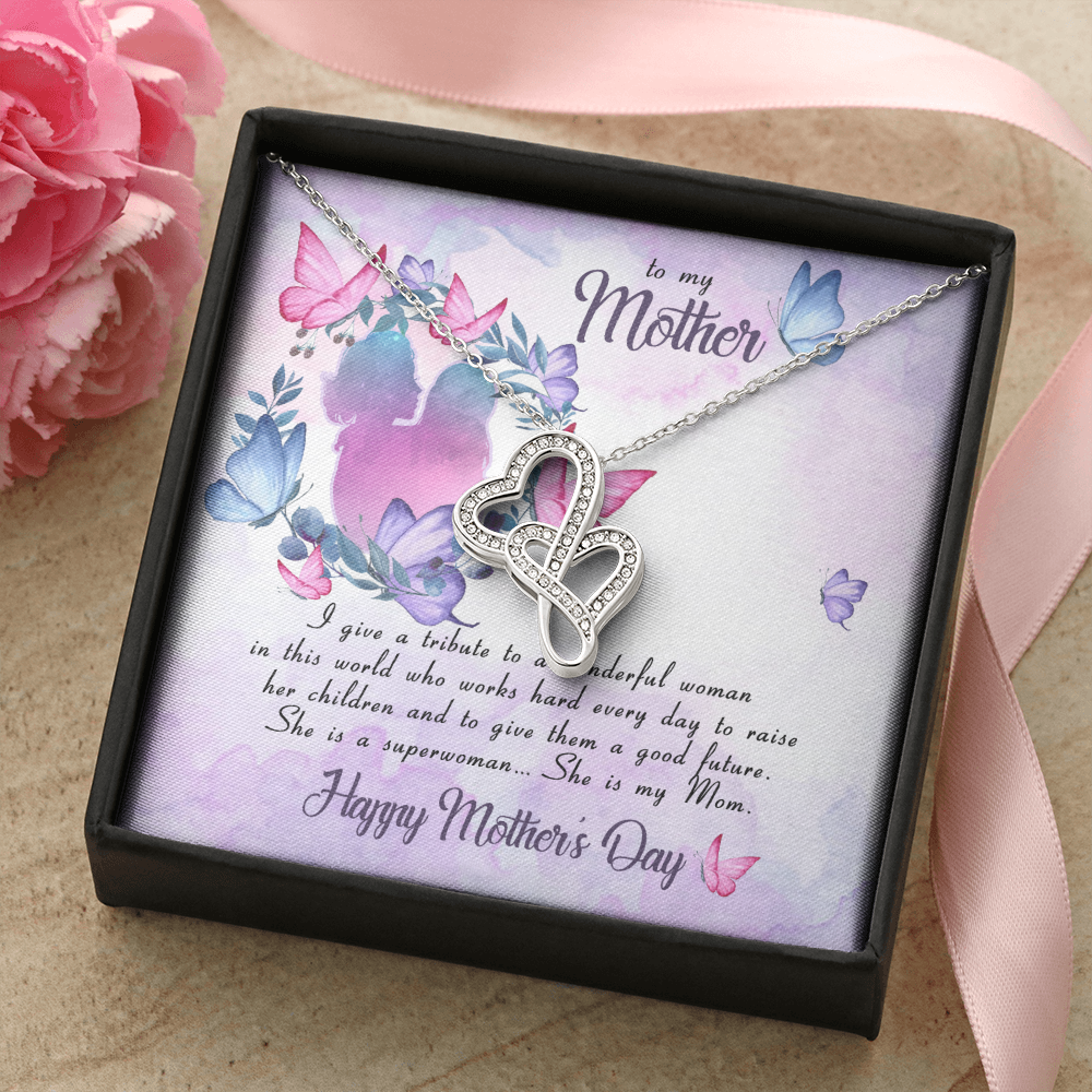 To My Mother Double Hearts Necklace Message Card