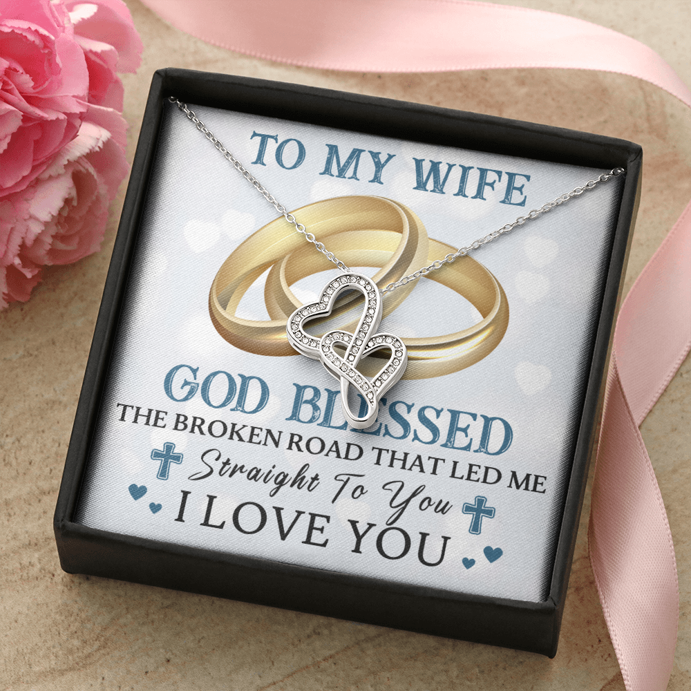 To My Wife Double Hearts Necklace Message Card
