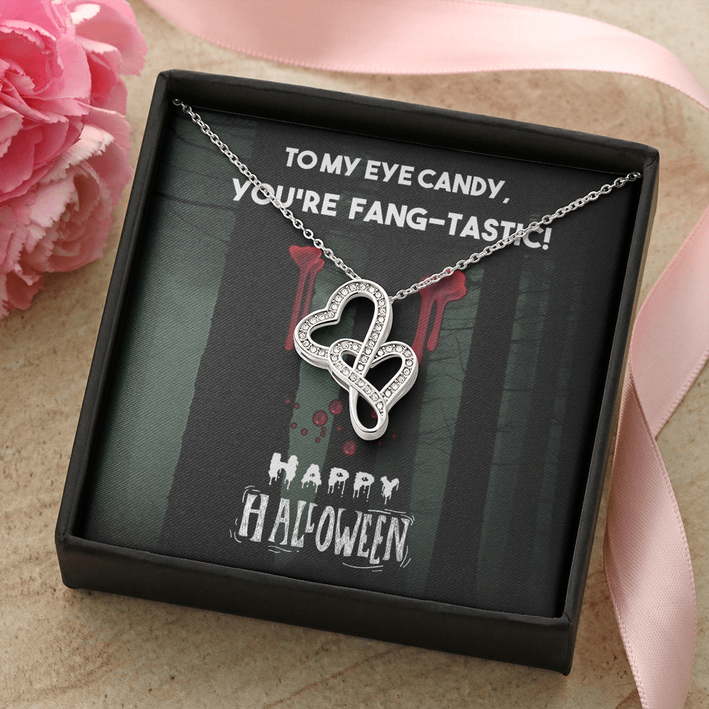 To My Eye Candy Double Hearts Necklace Message Card