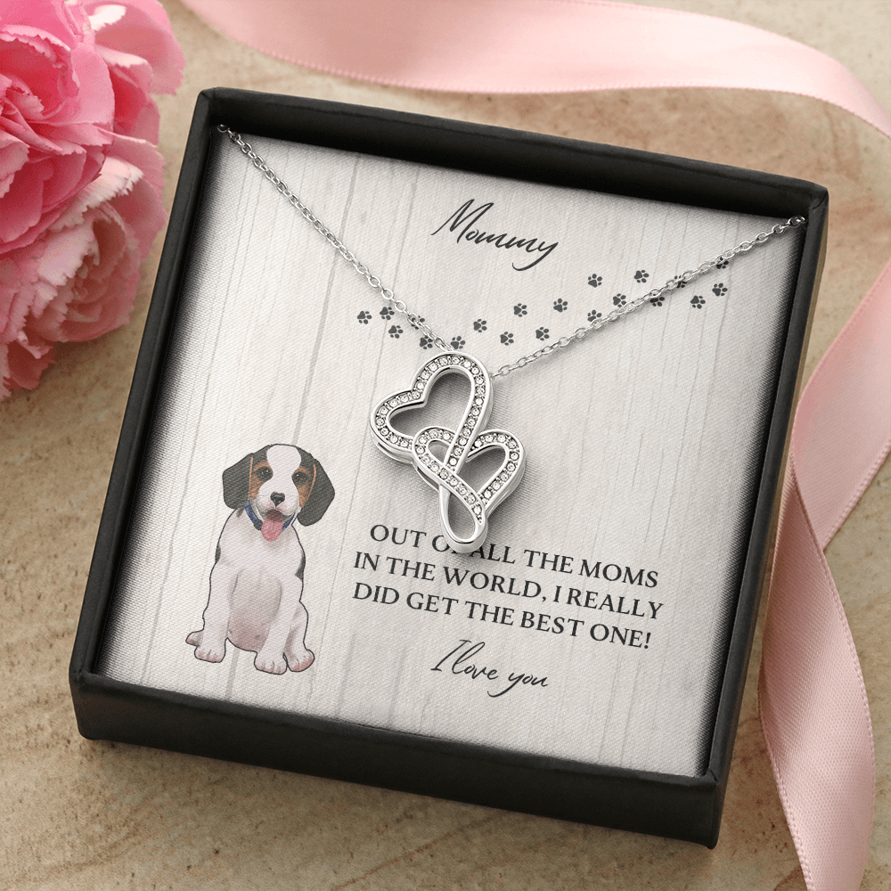 Dog Mommy Double Hearts Necklace Message Card