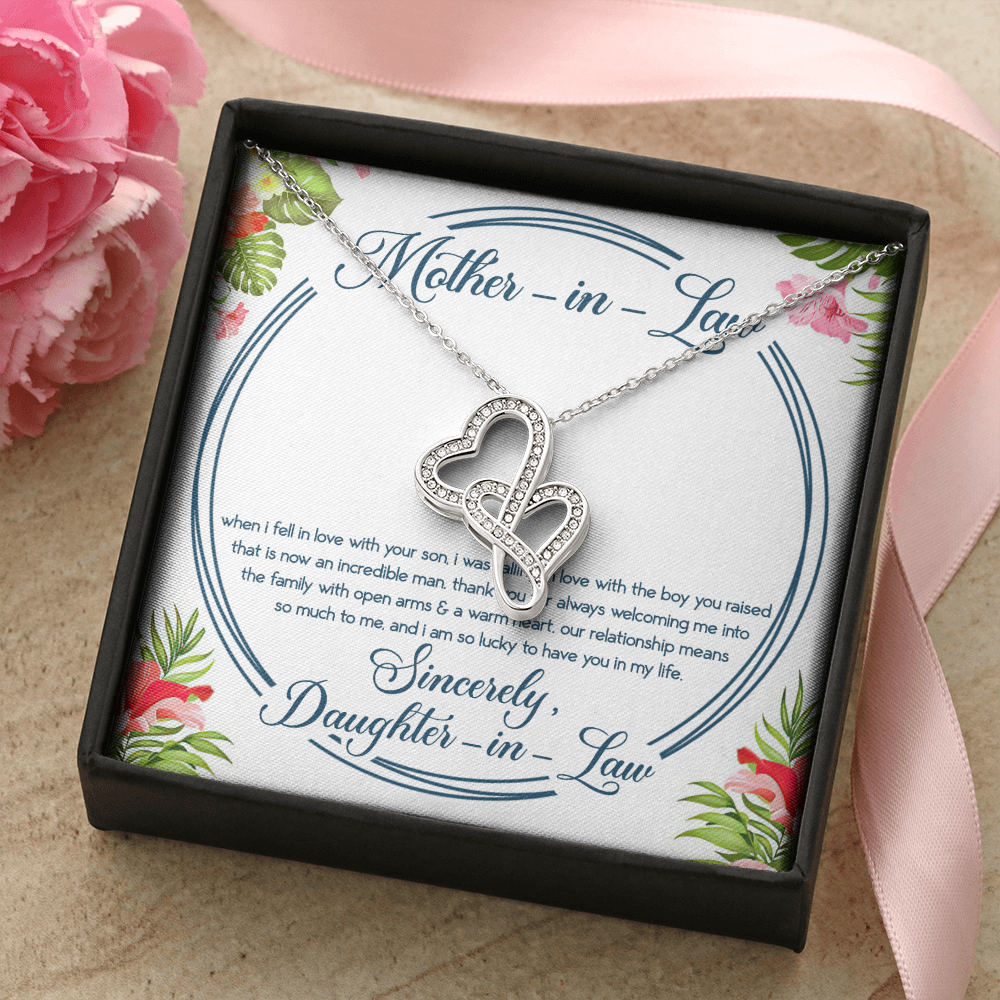 Mother-In-Law Double Hearts Necklace Message Card