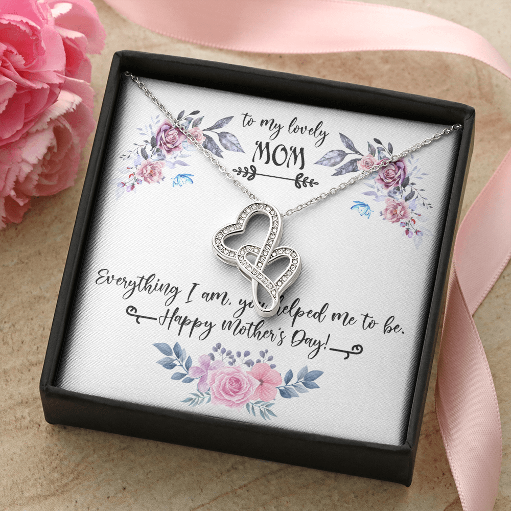 To My Lovely Mom Double Hearts Necklace Message Card