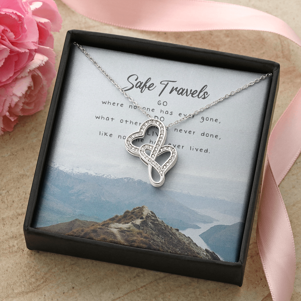Safe Travels Double Hearts Necklace Message Card