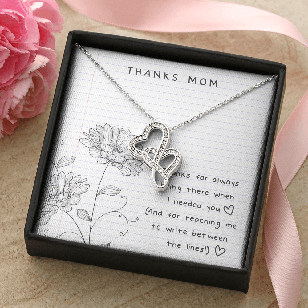 Thanks Mom Double Heart Necklace Message Card