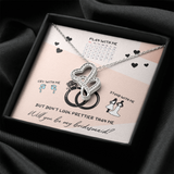Bridesmaid Double Hearts Necklace Set Message Card
