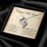 Happy New Year Double Hearts Necklace Message Card