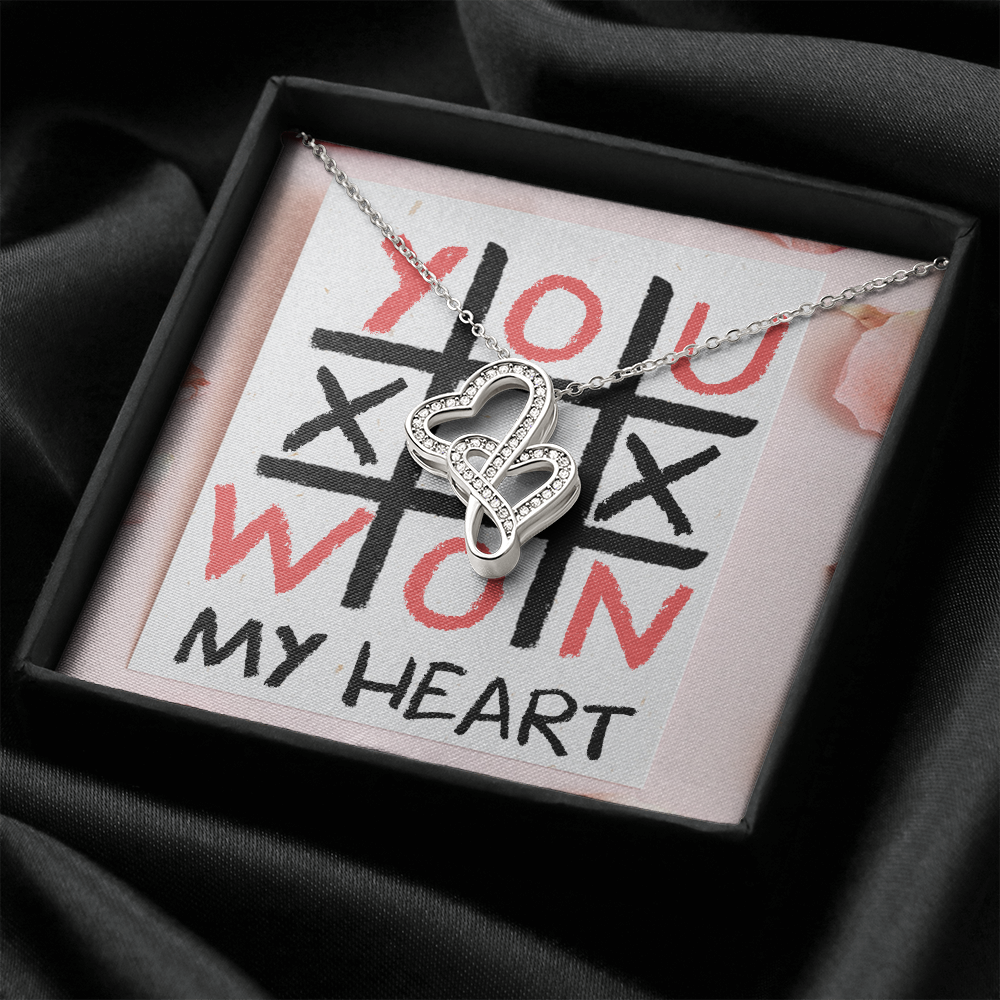 You Won My Heart Double Hearts Necklace Message Card