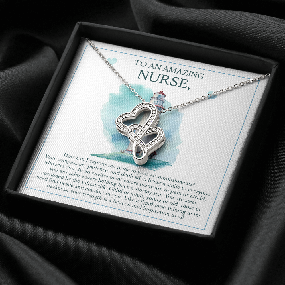 To An Amazing Nurse Double Hearts Necklace Message Card
