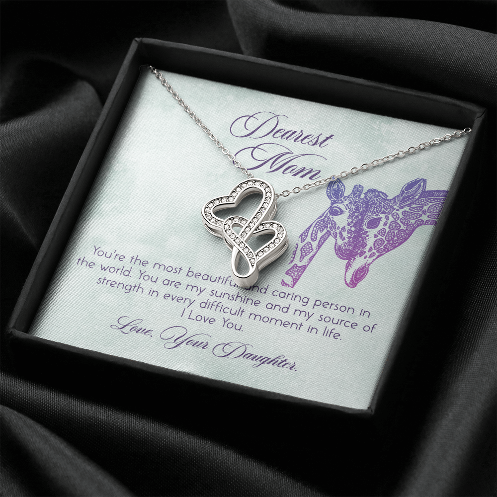 Dearest Mom Double Hearts Necklace Message Card