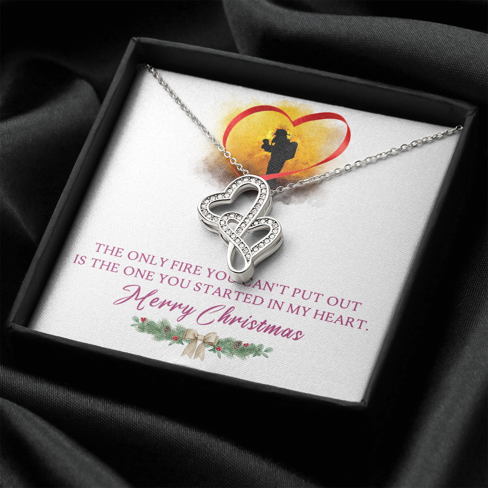 You Set My Heart On Fire Double Hearts Necklace Message Card