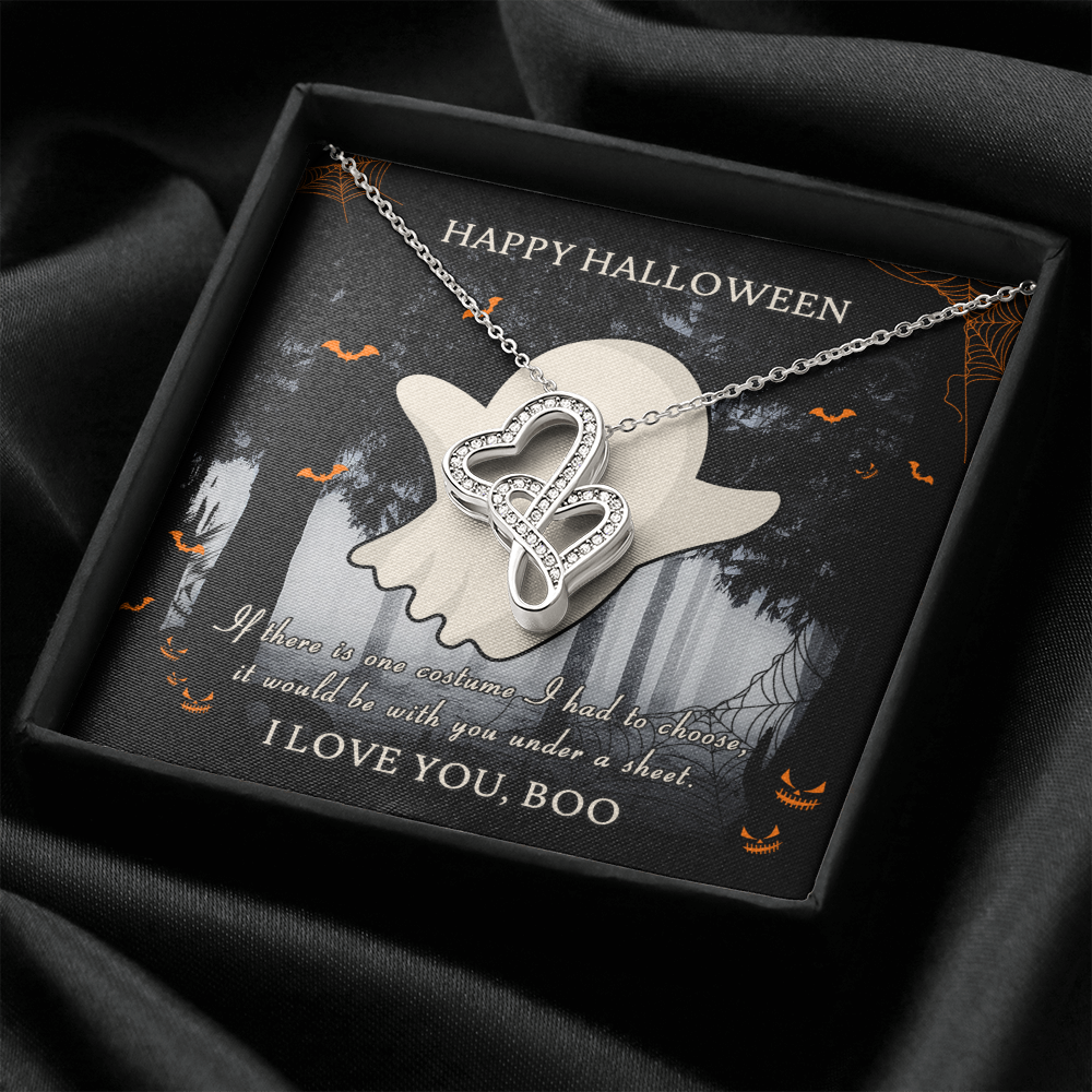 Happy Halloween Double Hearts Necklace Message Card