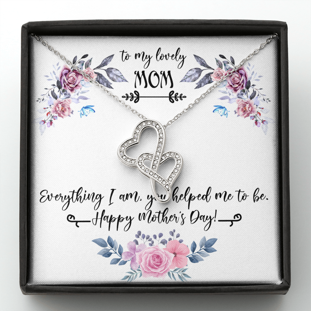 To My Lovely Mom Double Hearts Necklace Message Card