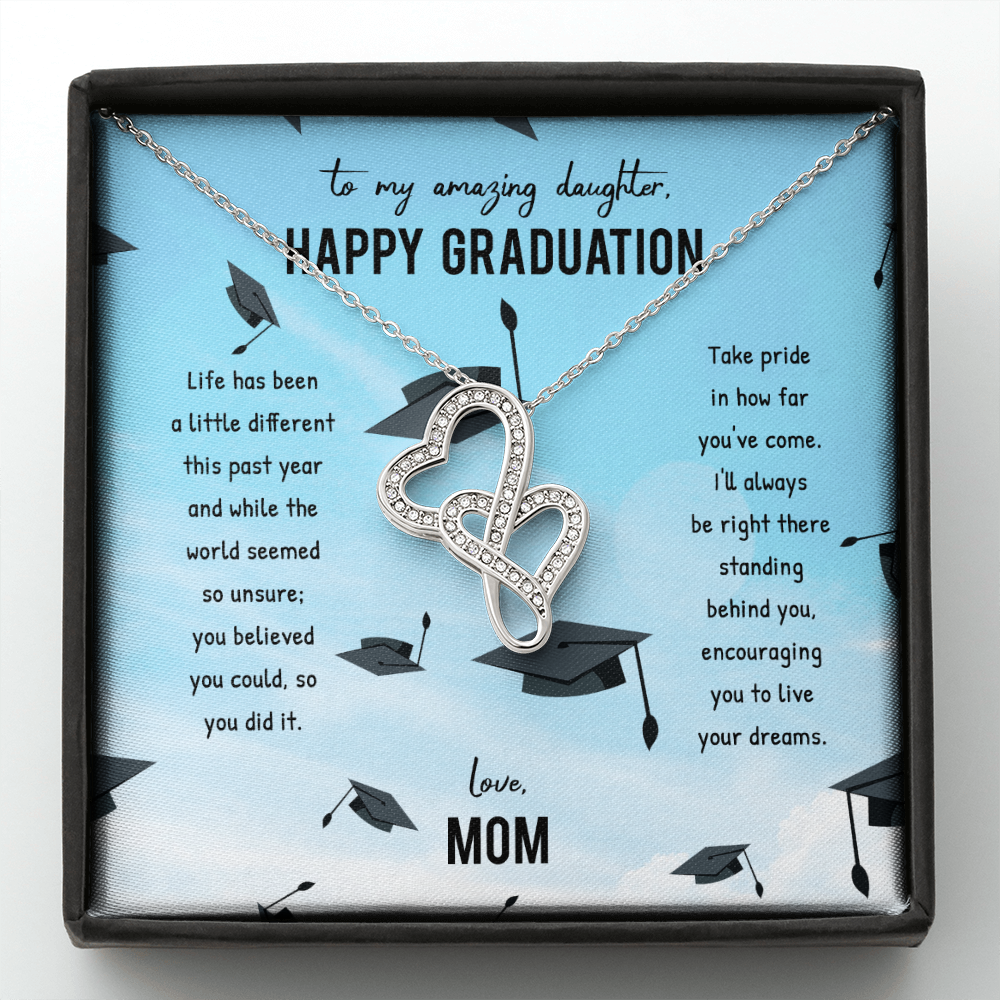 To My Amazing Daughter Double Hearts Necklace Message Card