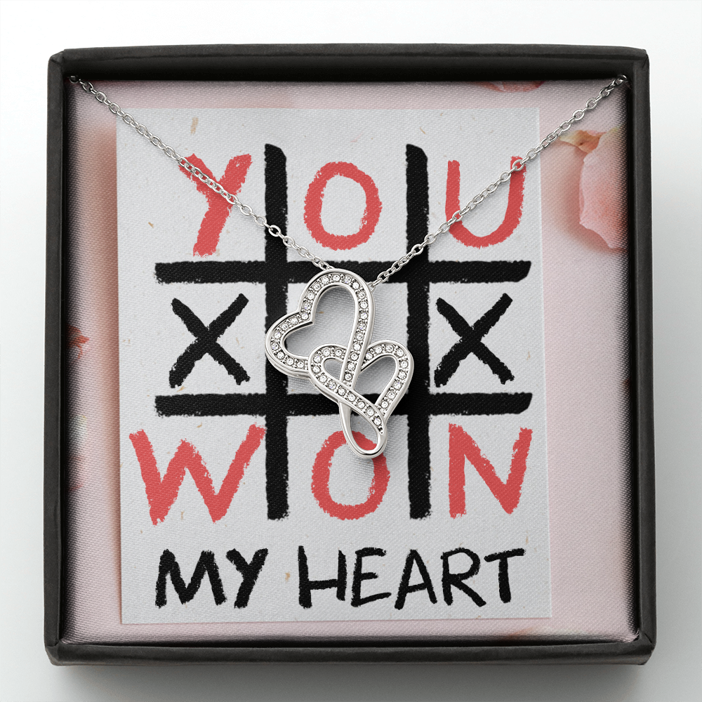 You Won My Heart Double Hearts Necklace Message Card