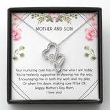 Mother and Son Double Hearts Necklace Message Card