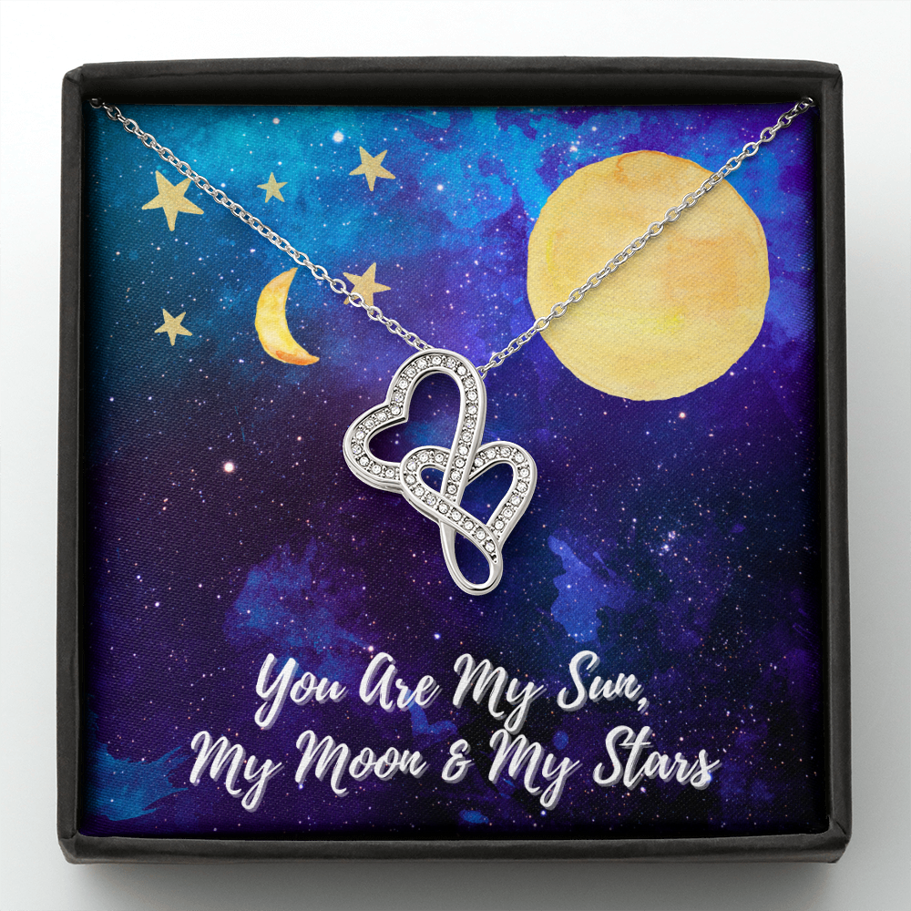 Sun, Moon & Stars Double Hearts Necklace Message Card