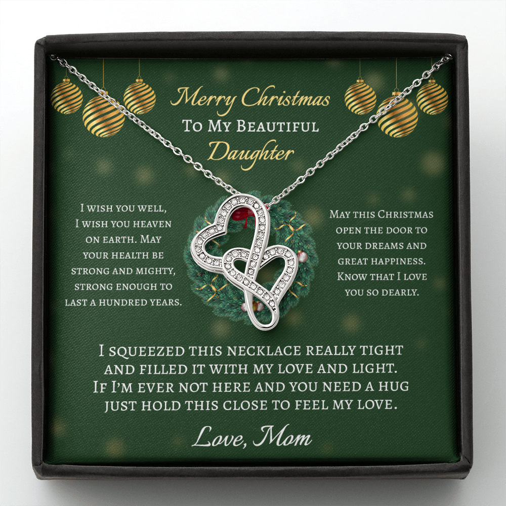 Merry Christmas Double Hearts Necklace Message Card