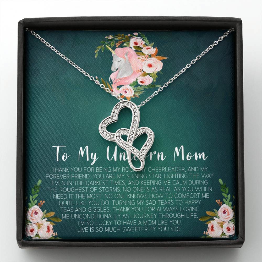 To My Unicorn Mom Double Heart Necklace Message Card