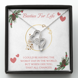 Besties Double Hearts Necklace Message Card