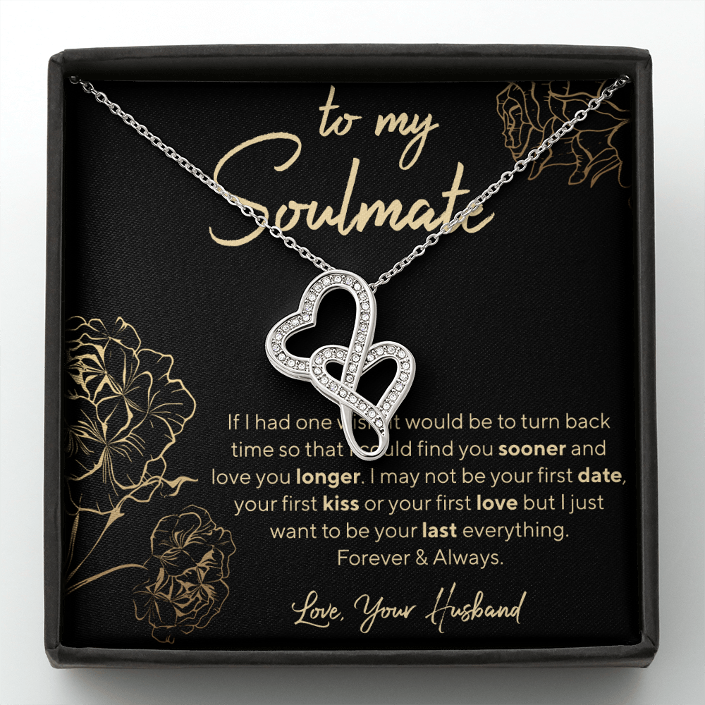 To My Soulmate Double Hearts Necklace Message Card