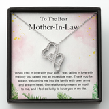 To The Best Mother-In-Law Double Hearts Necklace Message Card