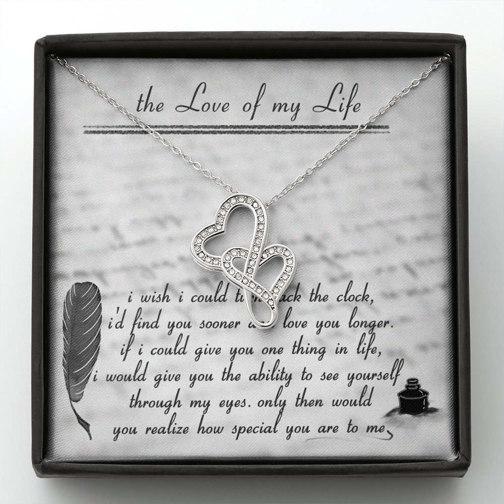 To The Love Of My Life Double Hearts Necklace Message Card