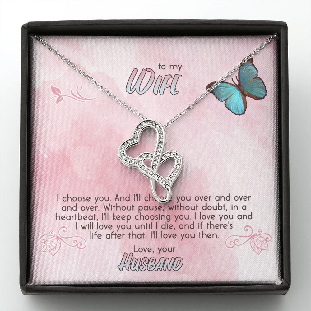To My Wife Double Hearts Necklace Message Card