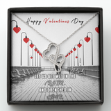 Happy Valentines Day Double Hearts Necklace Message Card