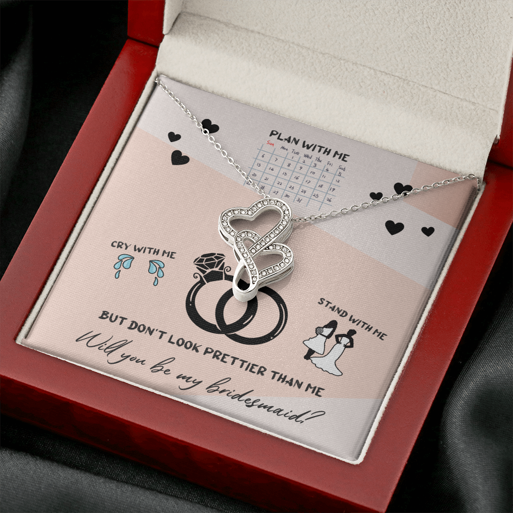 Bridesmaid Double Hearts Necklace Set Message Card