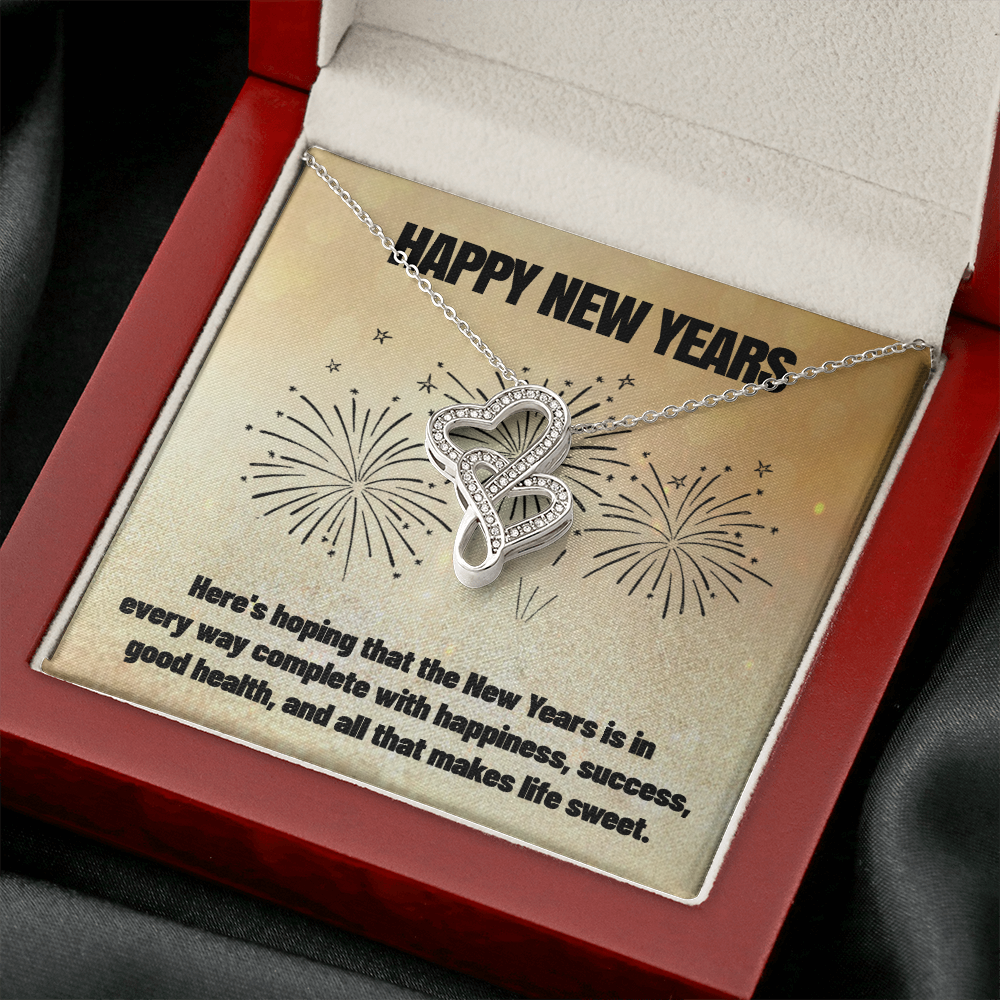 Happy New Years Double Hearts Necklace Message Card