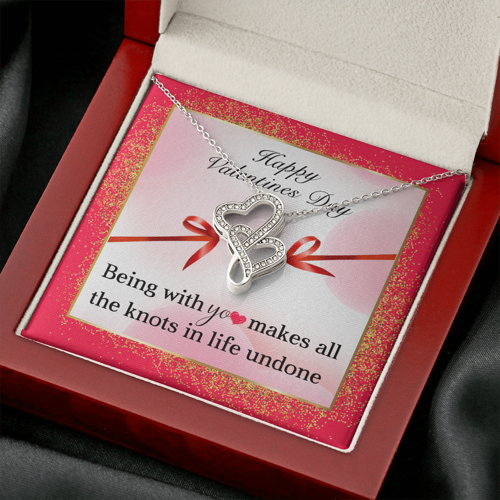 Happy Valentines Day Double Hearts Necklace Message Card