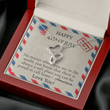 Happy 4th Of July Double Hearts Necklace Message Card