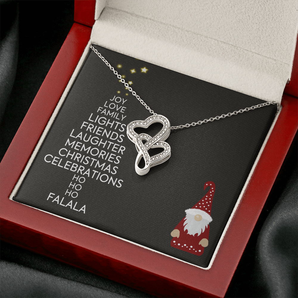Christmas Celebrations Double Hearts Necklace Message Card
