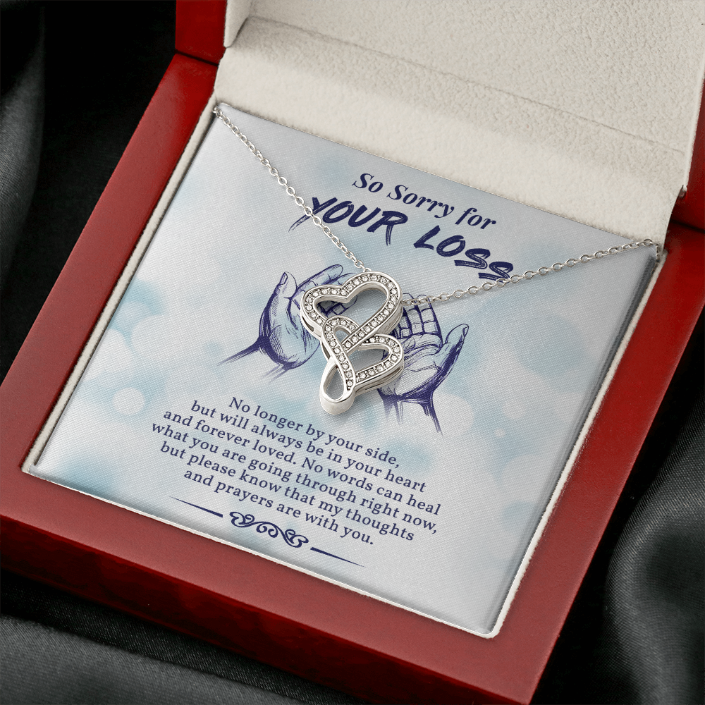 So Sorry For Your Loss Double Hearts Necklace Message Card