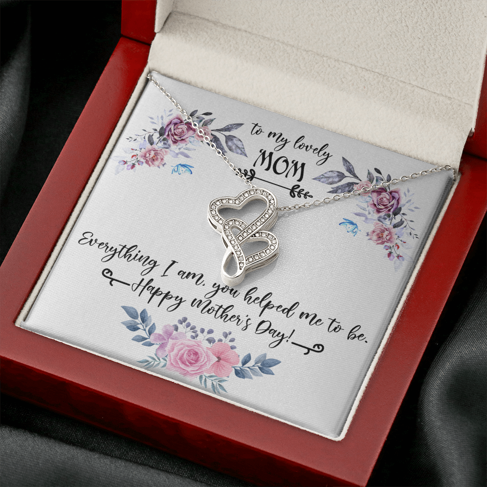 To My Lovely Mom Double Hearts Necklace Message Card