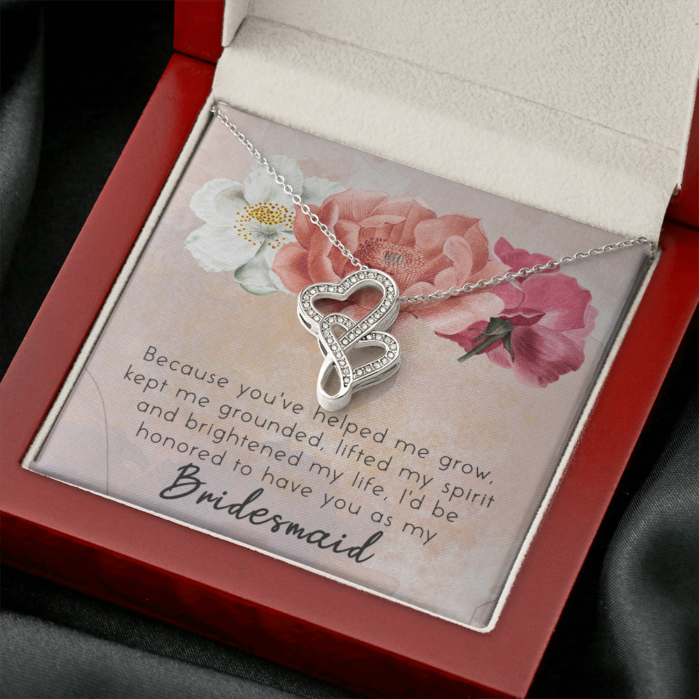 Bridesmaid Double Hearts Necklace Message Card