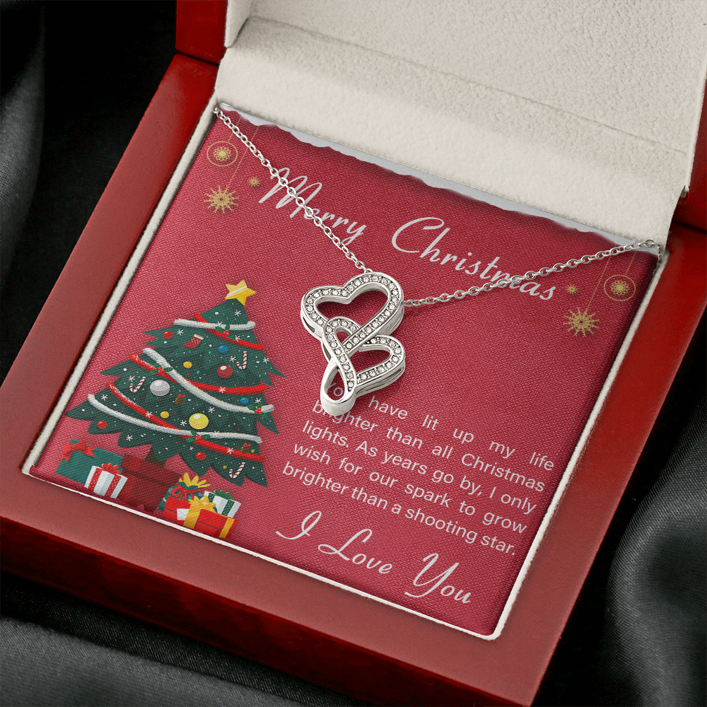 Merry Christmas Double Hearts Necklace Message Card