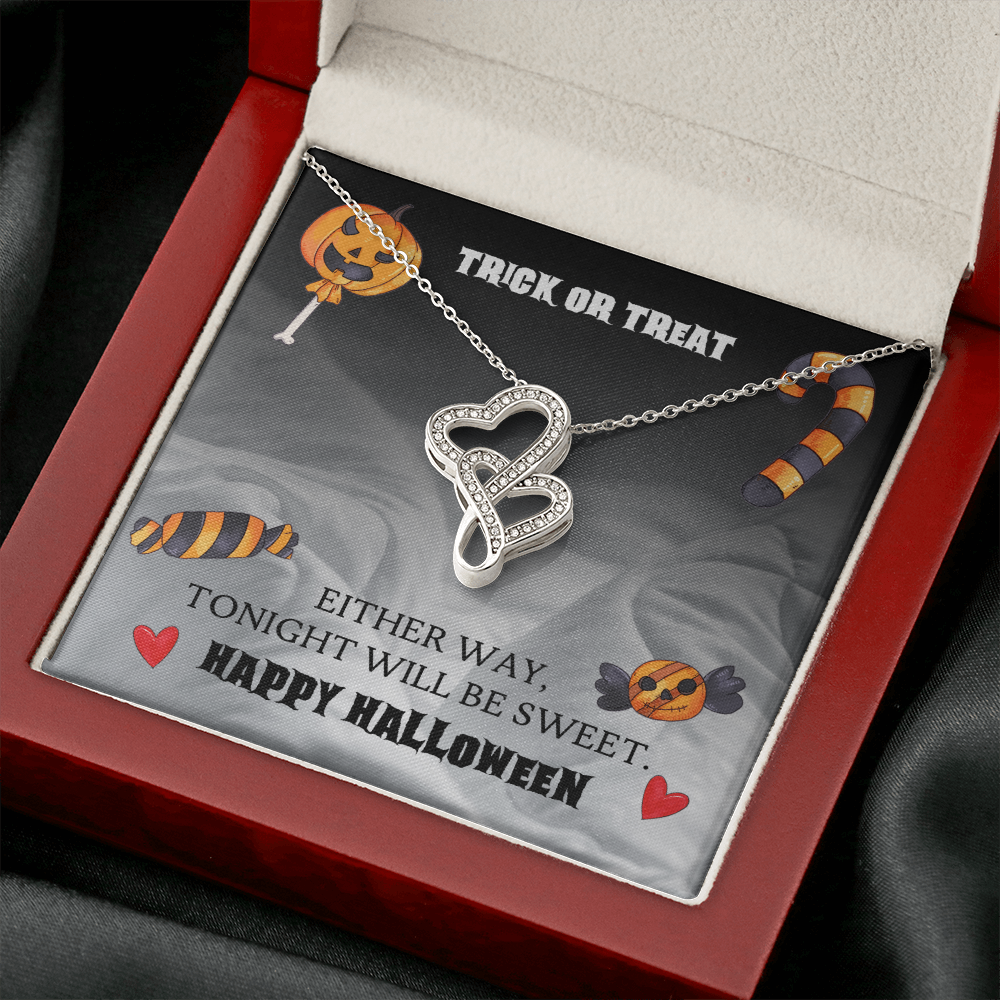 Trick Or Treat Double Hearts Necklace Message Card