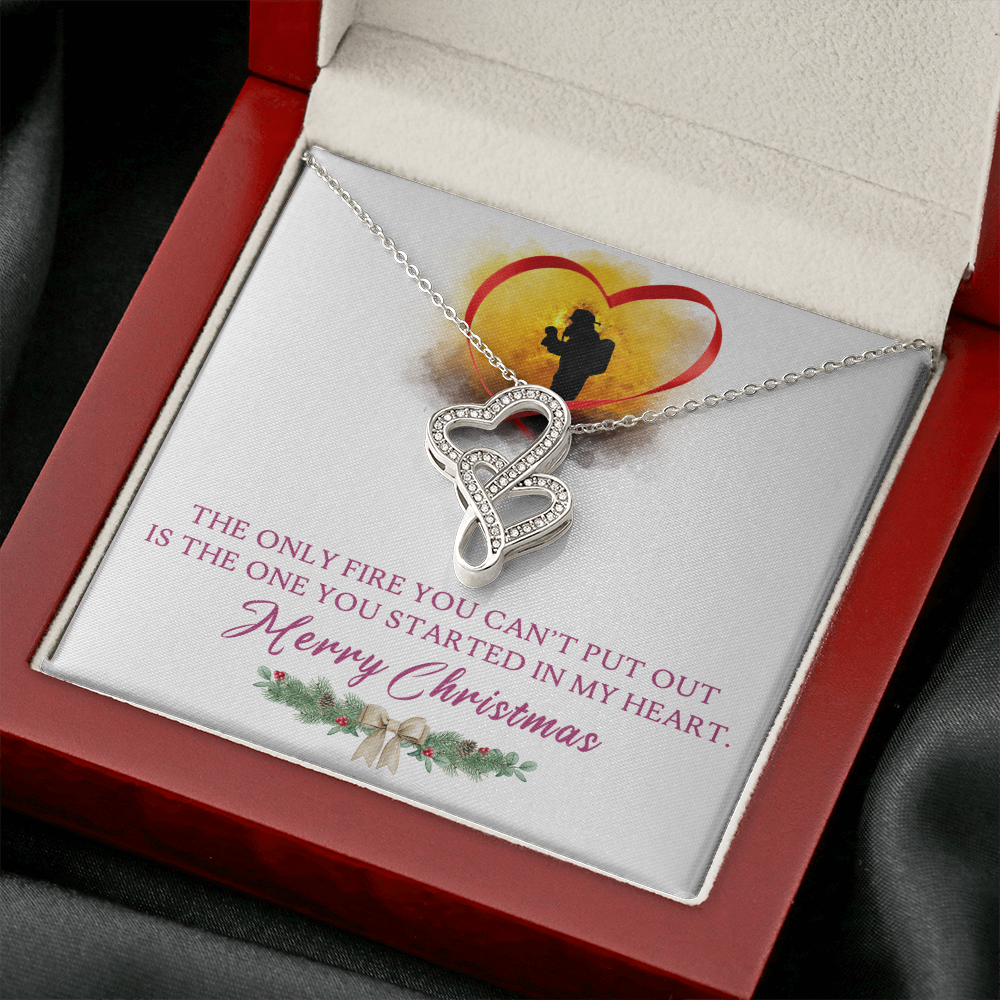 You Set My Heart On Fire Double Hearts Necklace Message Card