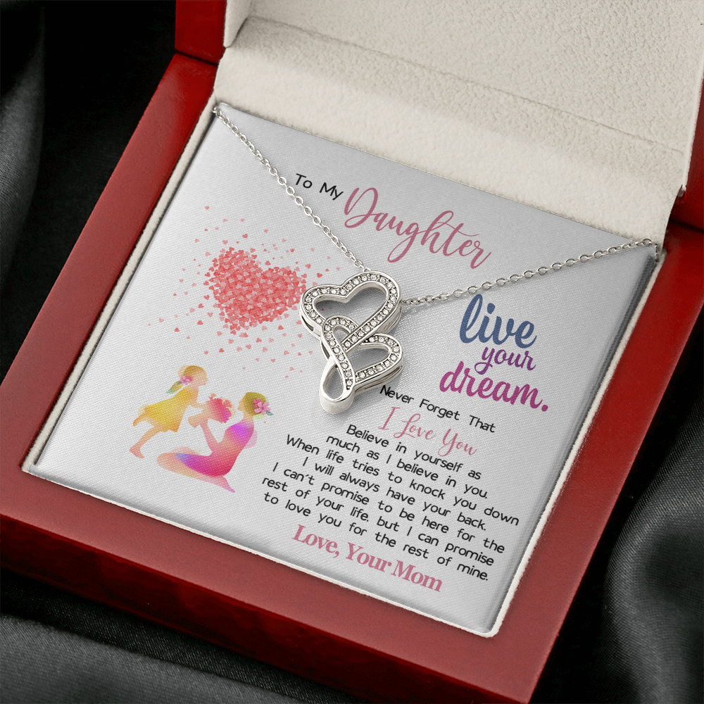 To My Amazing Daughter Double Hearts Necklace Message Card