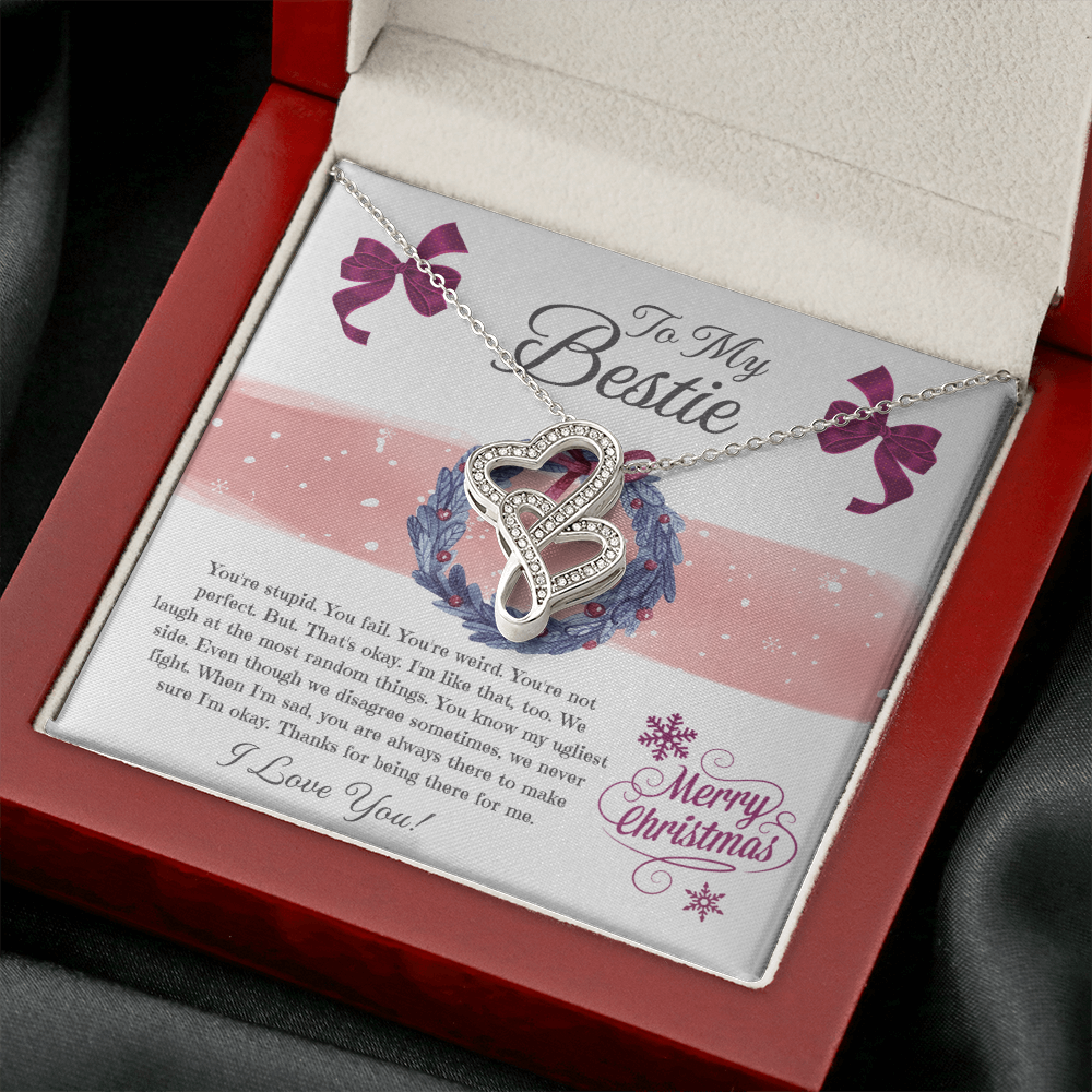 To My Bestie Double Hearts Necklace Message Card