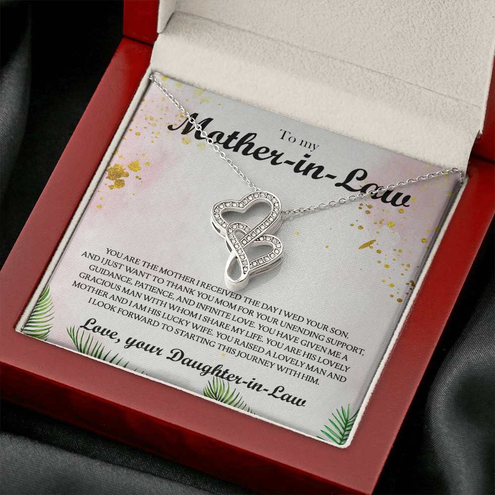 To My Mother-In-Law Double Hearts Necklace Message Card